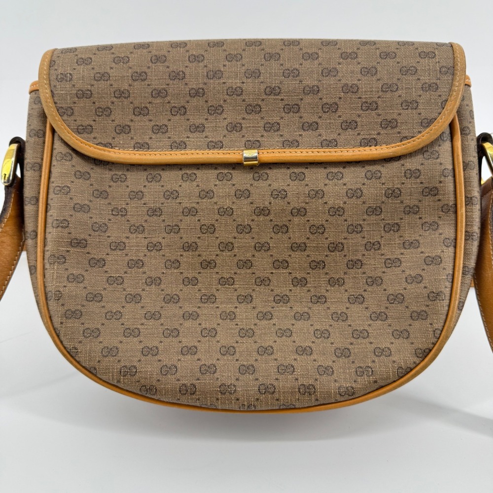 Gucci Crossbody Bag Women Brown Micro GG Supreme Canvas Tan Leather 001-084-0259 - Picture 2 of 15